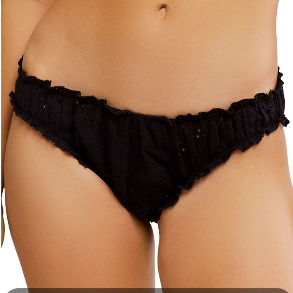 Free People Soft Cotton Ruffled Panty Black XS